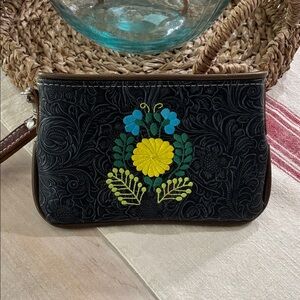 Consuela Tooled Black Floral Embroidered Clutch